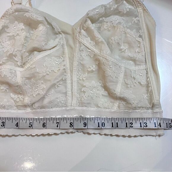Vintage 1950s / 1960s Ivory Lace Panel Long Line Soft Cup Bra Corset Bustier - Picture 8 of 11